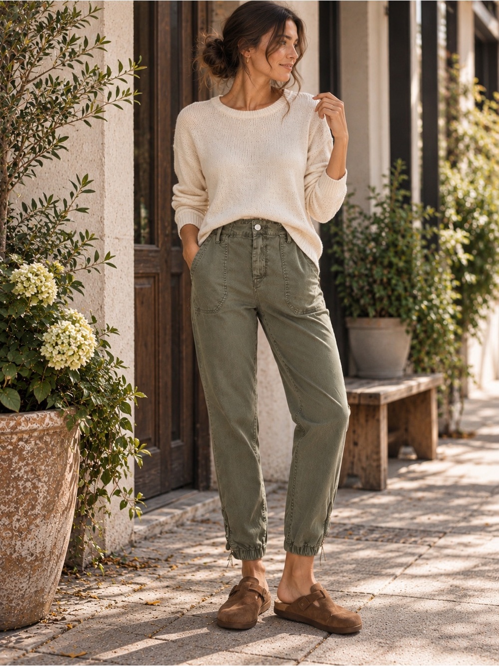 PAIGE Mayslie Jogger Pants 28 Olive Green Utility Ankle Zip Stretch